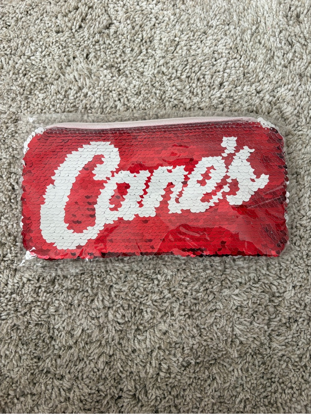 Canes Red Sequin Zip Pouch